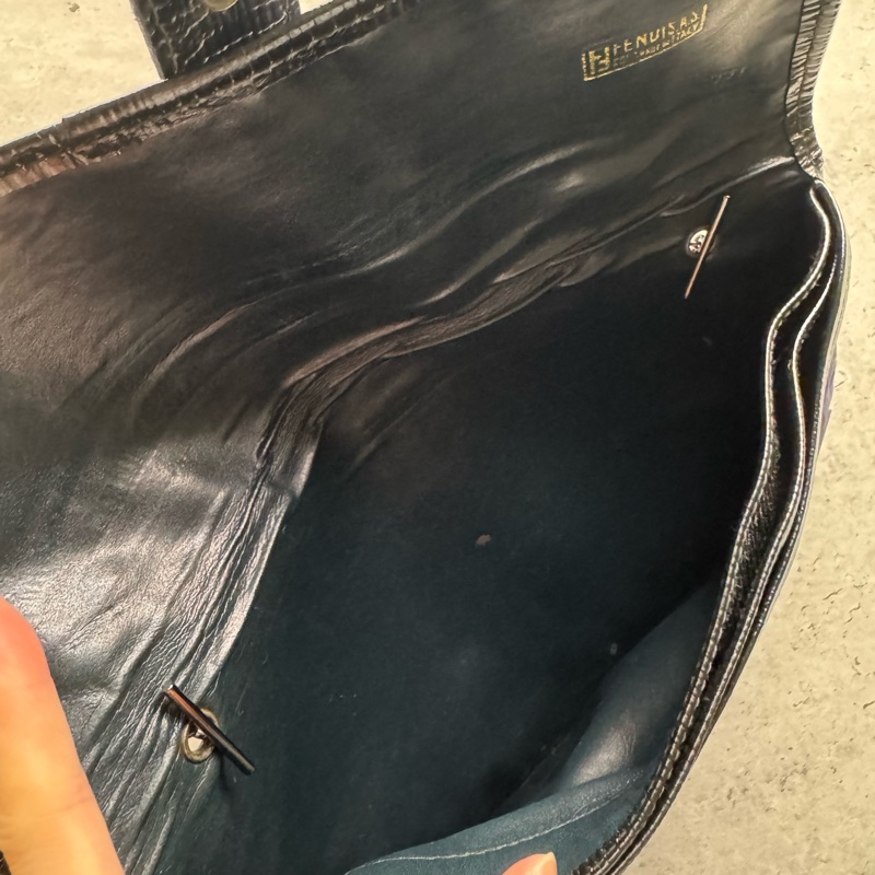 Fendi Zucchino 藍色帆布拼真皮手拿包 斜背包-18