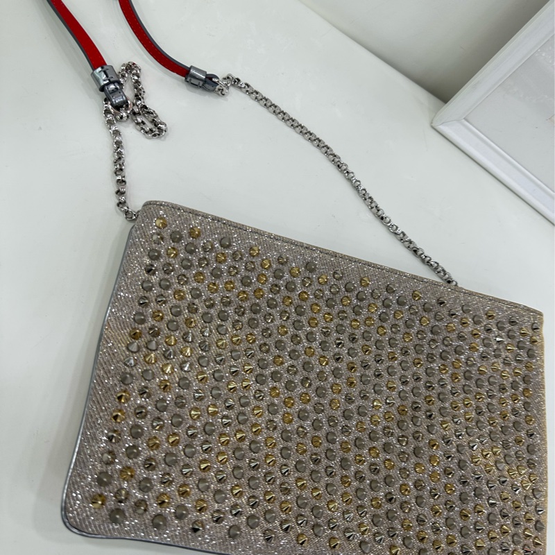 Christian Louboutin紅底鞋鉚釘包金色-7