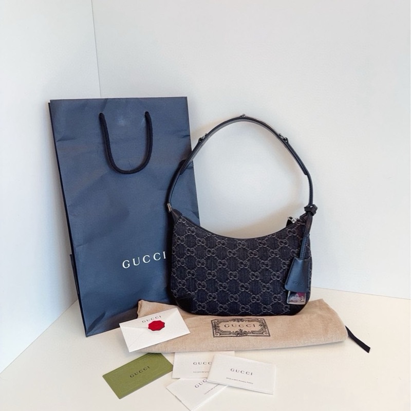 GUCCI 古馳 Horsebit Slim 牛仔 手提腋下包-1