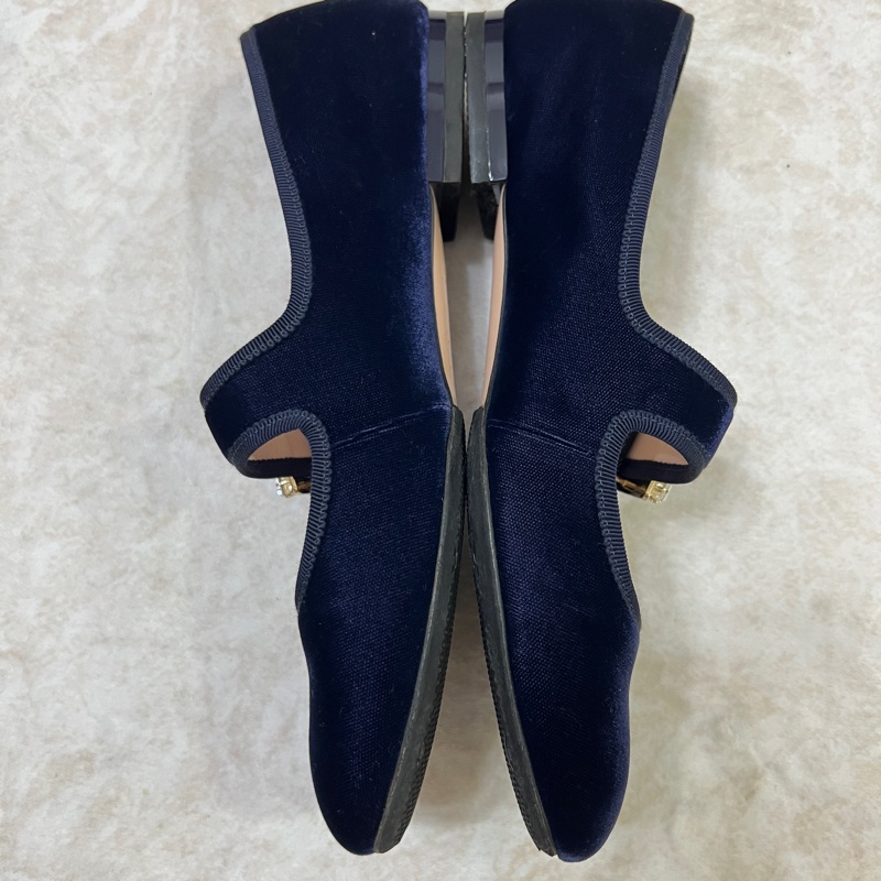 Roger vivier 藍色絨布鑽釦娃娃平底鞋-3