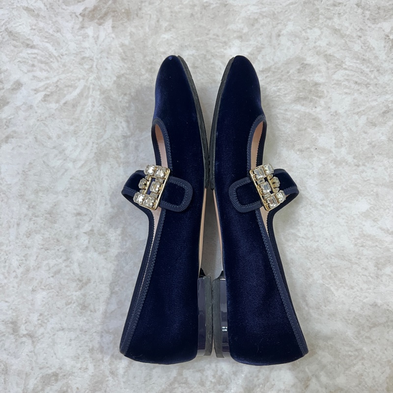 Roger vivier 藍色絨布鑽釦娃娃平底鞋-4