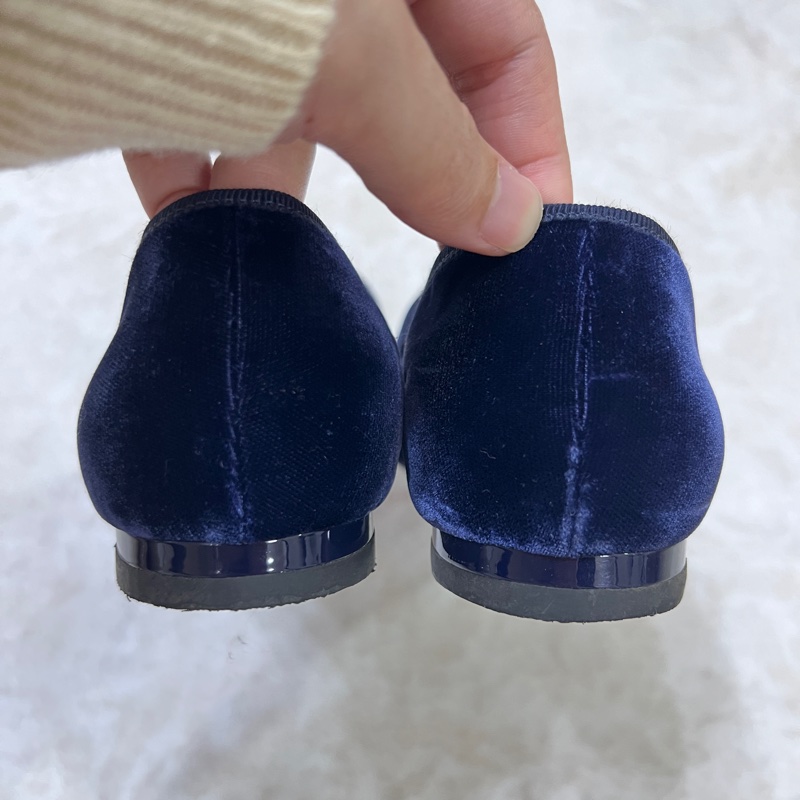 Roger vivier 藍色絨布鑽釦娃娃平底鞋-5