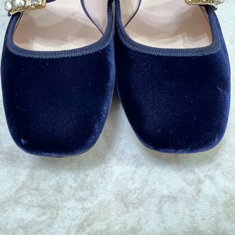 Roger vivier 藍色絨布鑽釦娃娃平底鞋-6