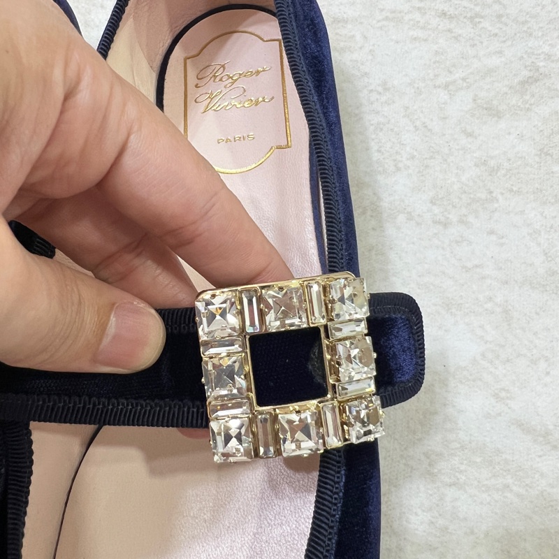 Roger vivier 藍色絨布鑽釦娃娃平底鞋-8