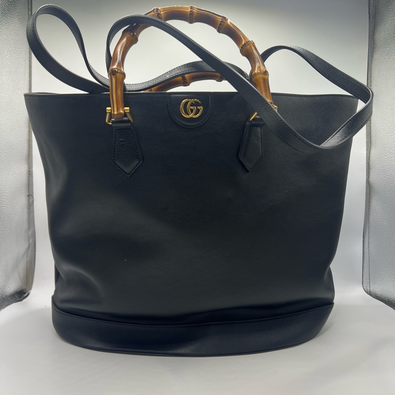 Gucci/古驰 黑色牛皮竹节手提包-0