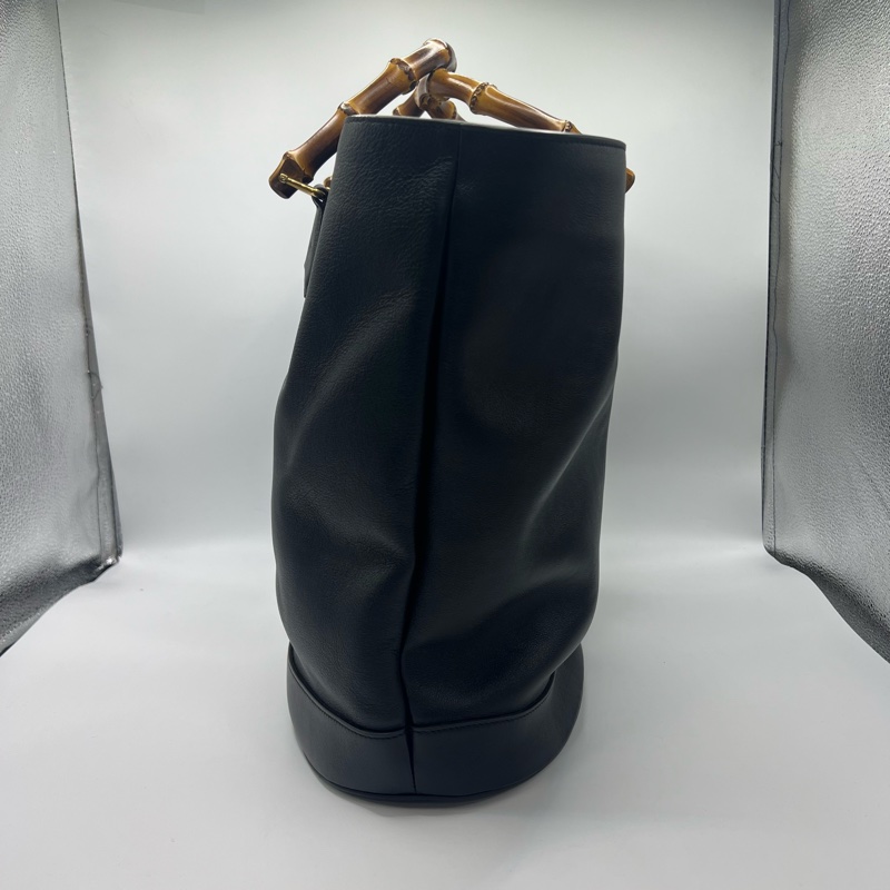 Gucci/古驰 黑色牛皮竹节手提包-2