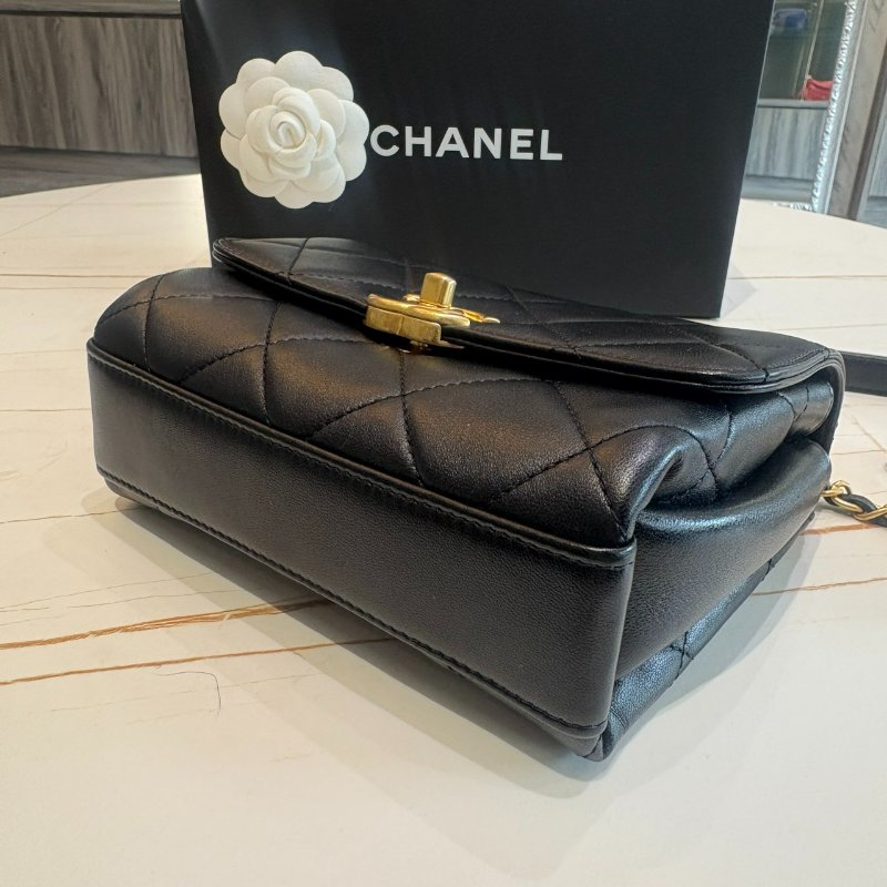 *SHIHNA名牌精品*Chanel 22s 黑色菱格紋鑽石手提蓋口包-6