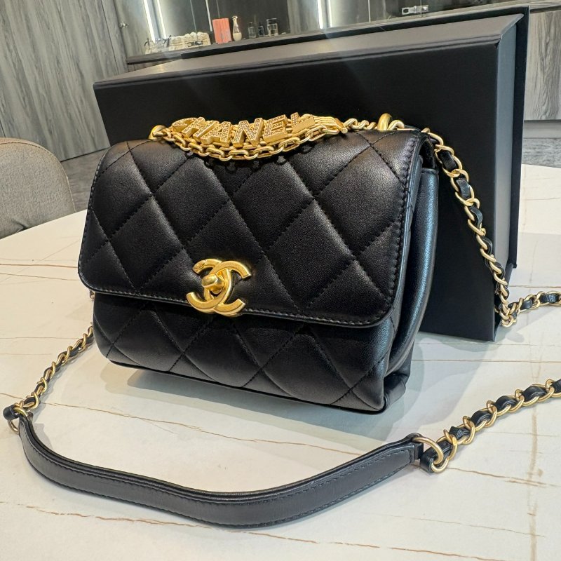 *SHIHNA名牌精品*Chanel 22s 黑色菱格紋鑽石手提蓋口包-8