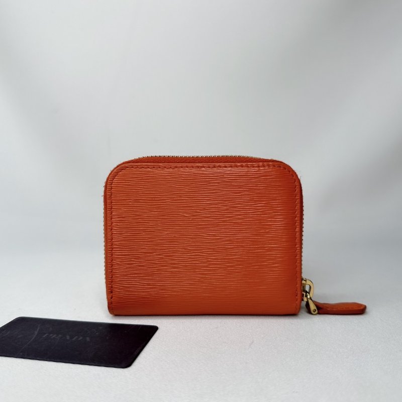 PRADA 橘紅拉鍊零錢卡包-1