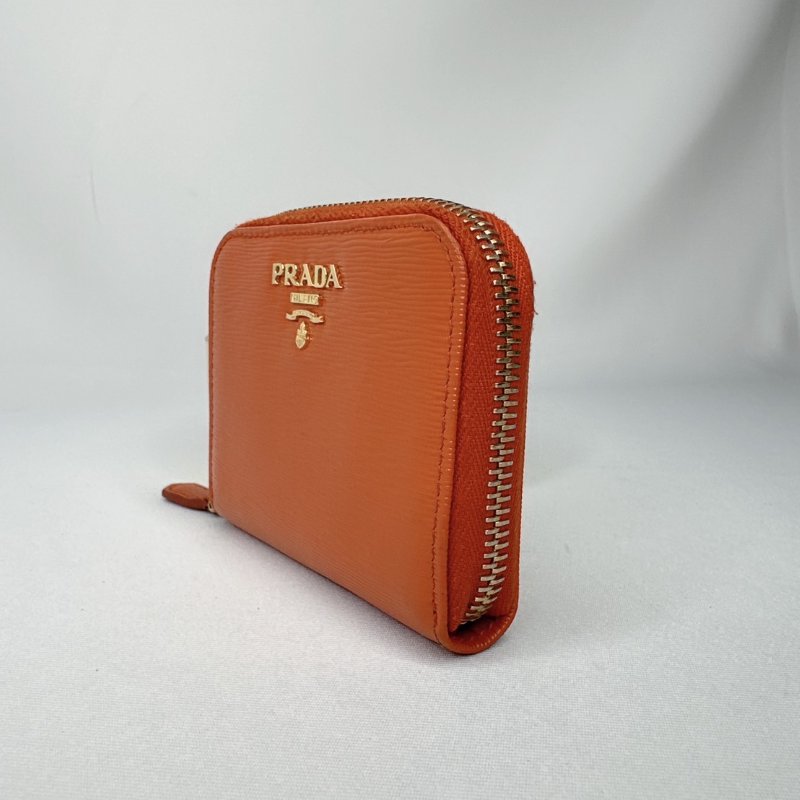 PRADA 橘紅拉鍊零錢卡包-2