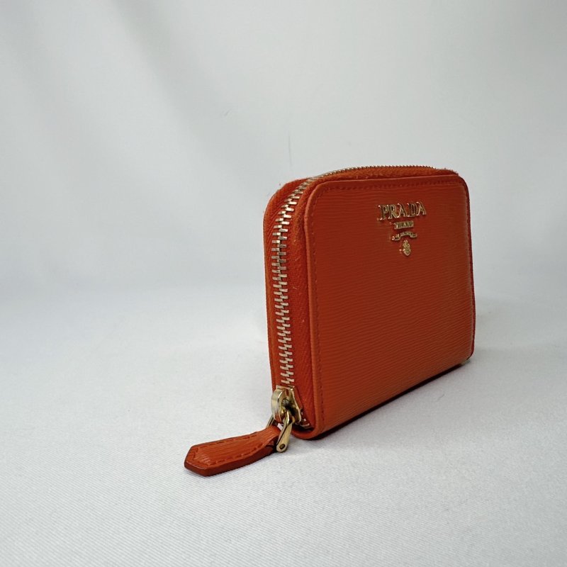 PRADA 橘紅拉鍊零錢卡包-3