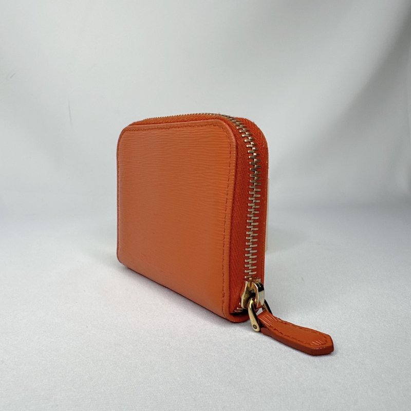 PRADA 橘紅拉鍊零錢卡包-4