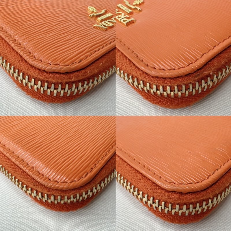 PRADA 橘紅拉鍊零錢卡包-11