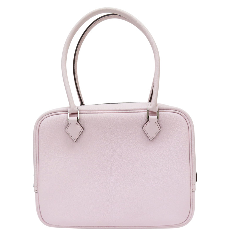 戀愛粉 Chevre皮革 Plume 手提包 K刻 銀扣【HERMES 愛馬仕】-0