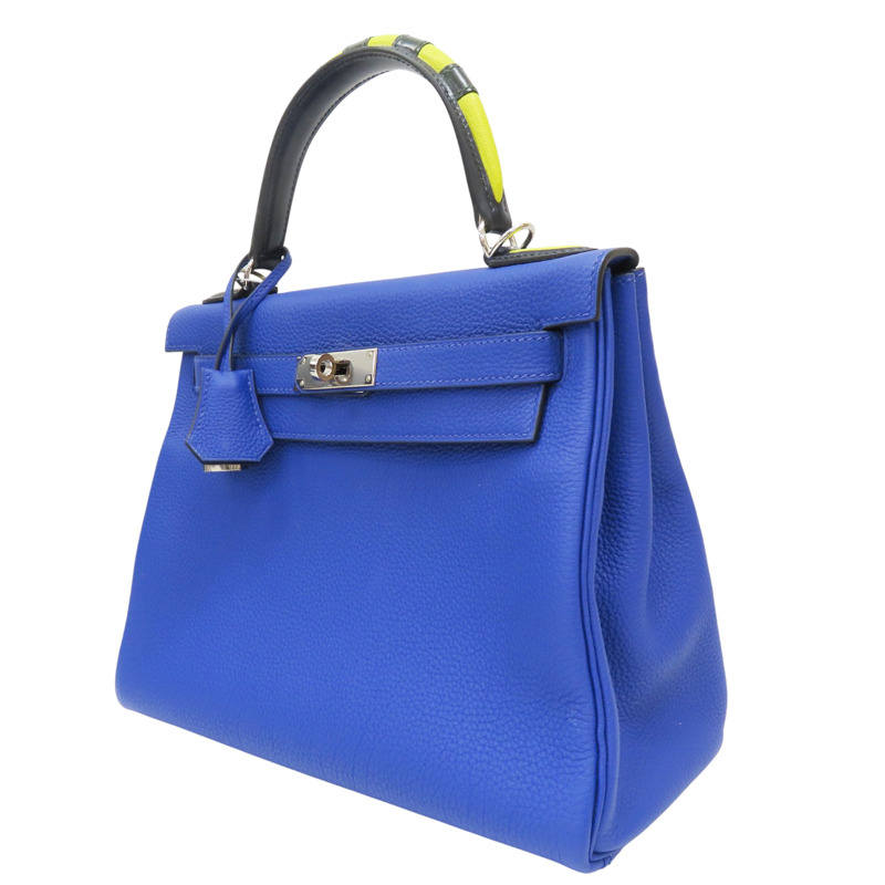 藍色 黃色 Togo牛革 Kelly 28 Au Galop 凱莉包 两用包 A刻 銀扣【HERMES 愛馬仕】-2