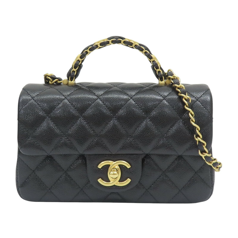 黑色 菱格紋牛皮 Top Handle 兩用包 【CHANEL 香奈兒】 AS5701-0