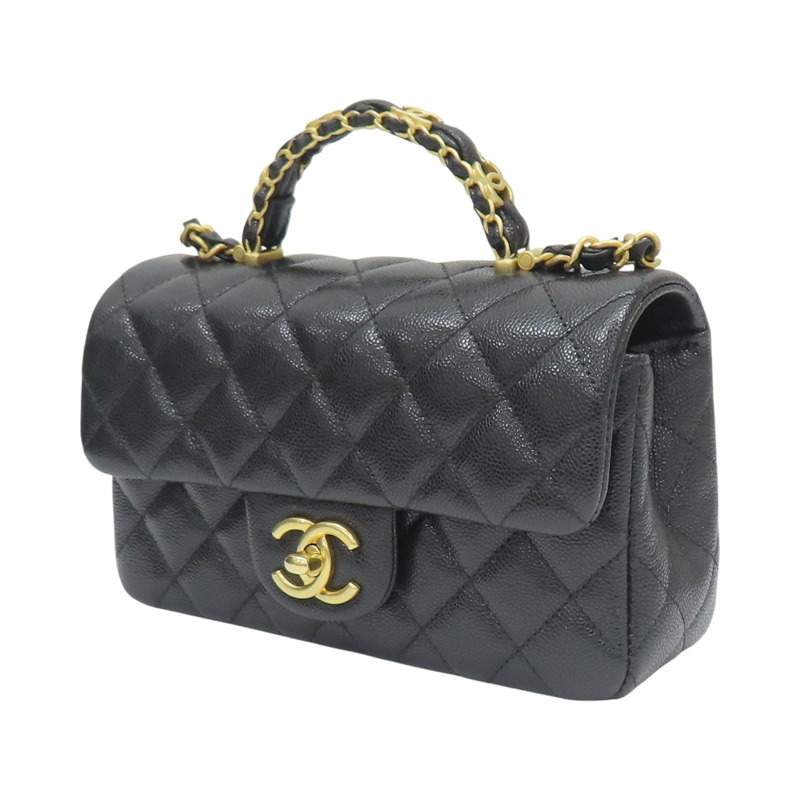 黑色 菱格紋牛皮 Top Handle 兩用包 【CHANEL 香奈兒】 AS5701-2