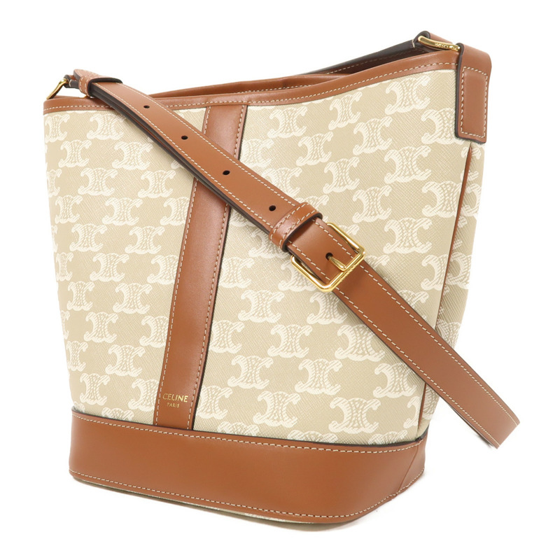 CELINE 塗層帆布Triomphe Bucket金扣肩背袋-2