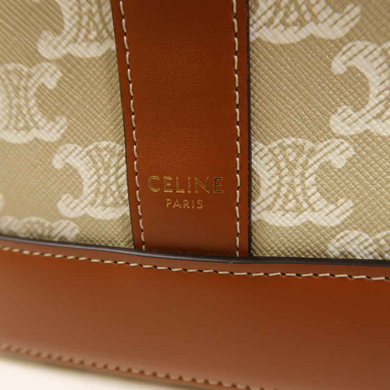 CELINE 塗層帆布Triomphe Bucket金扣肩背袋-5