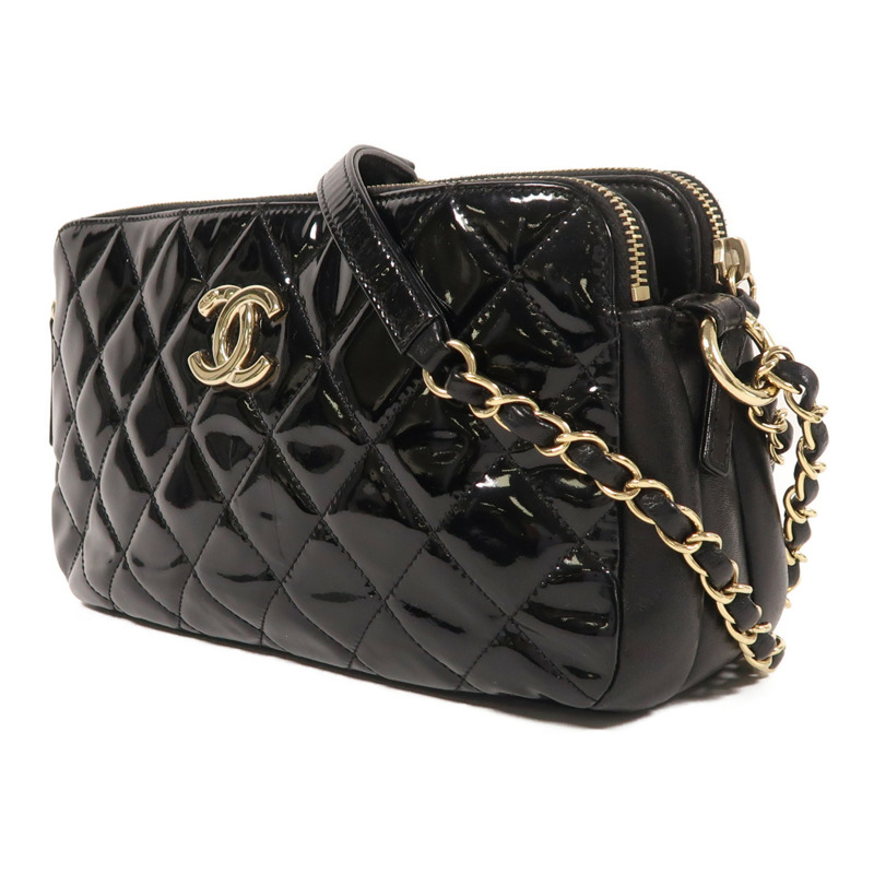 CHANEL 漆皮皮革Chain Shoulder金扣鏈帶肩背袋-2