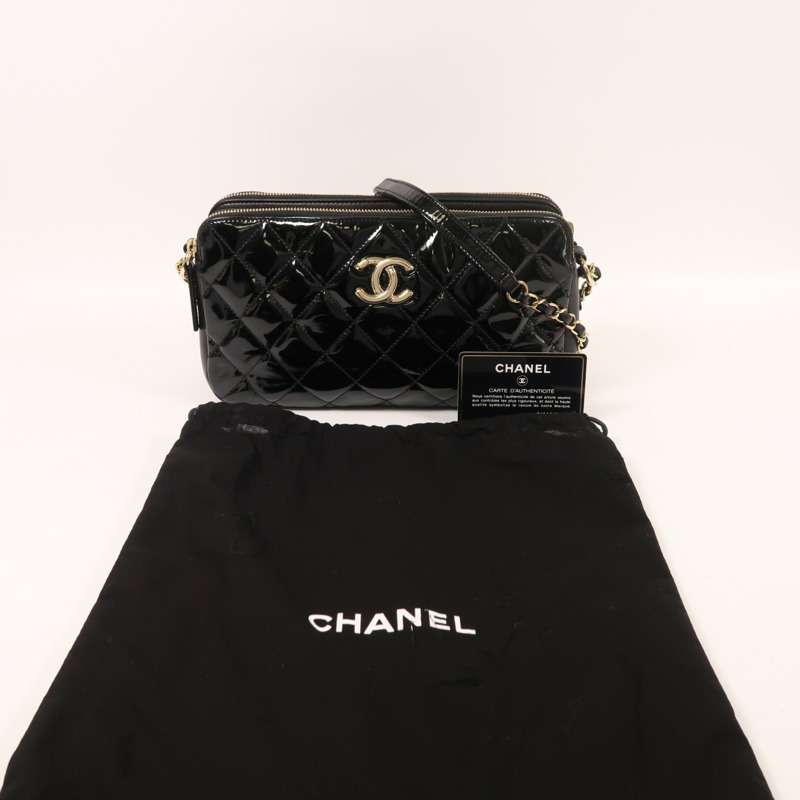 CHANEL 漆皮皮革Chain Shoulder金扣鏈帶肩背袋-11