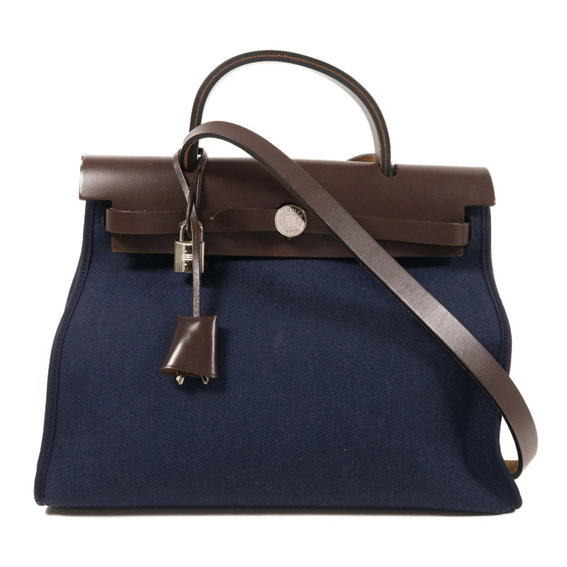 HERMES 帆布Herbag PM銀扣手挽肩背兩用袋-0