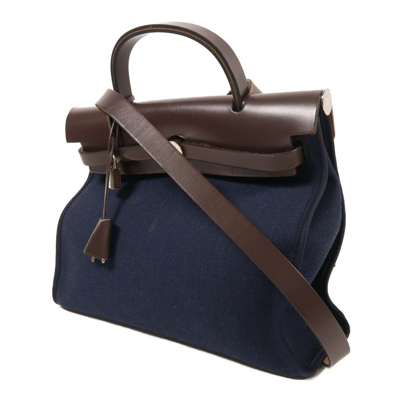 HERMES 帆布Herbag PM銀扣手挽肩背兩用袋-2