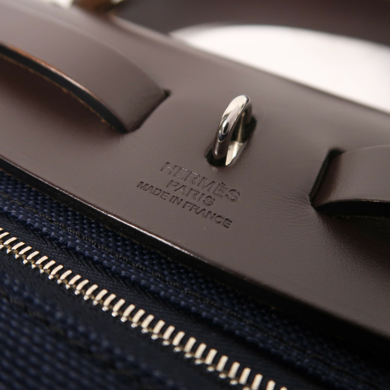 HERMES 帆布Herbag PM銀扣手挽肩背兩用袋-5