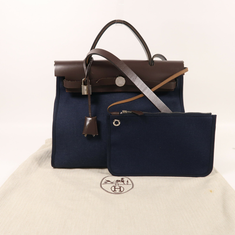 HERMES 帆布Herbag PM銀扣手挽肩背兩用袋-9