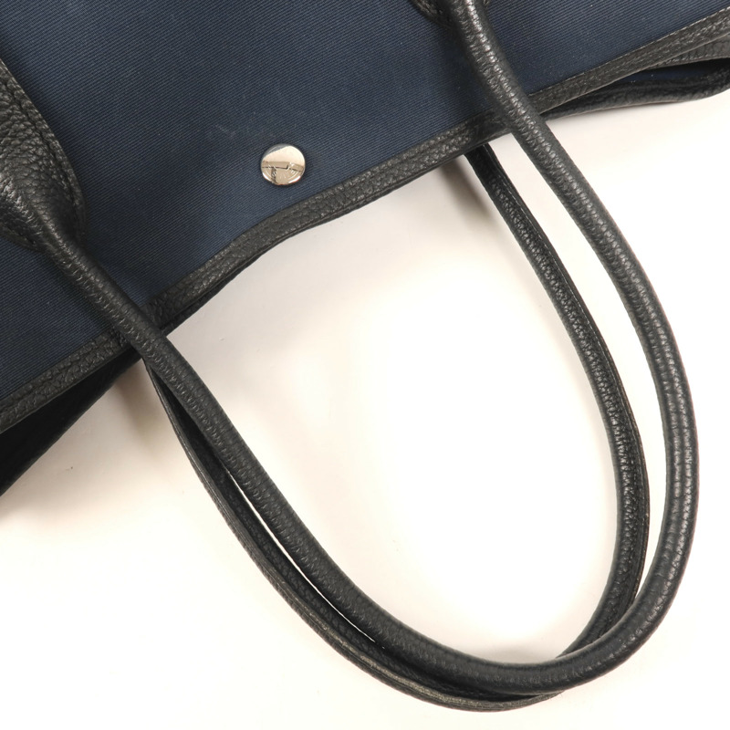 HERMES 帆布GardenParty PM銀扣手挽袋Bleu de Malte-8