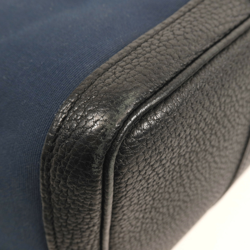 HERMES 帆布GardenParty PM銀扣手挽袋Bleu de Malte-12