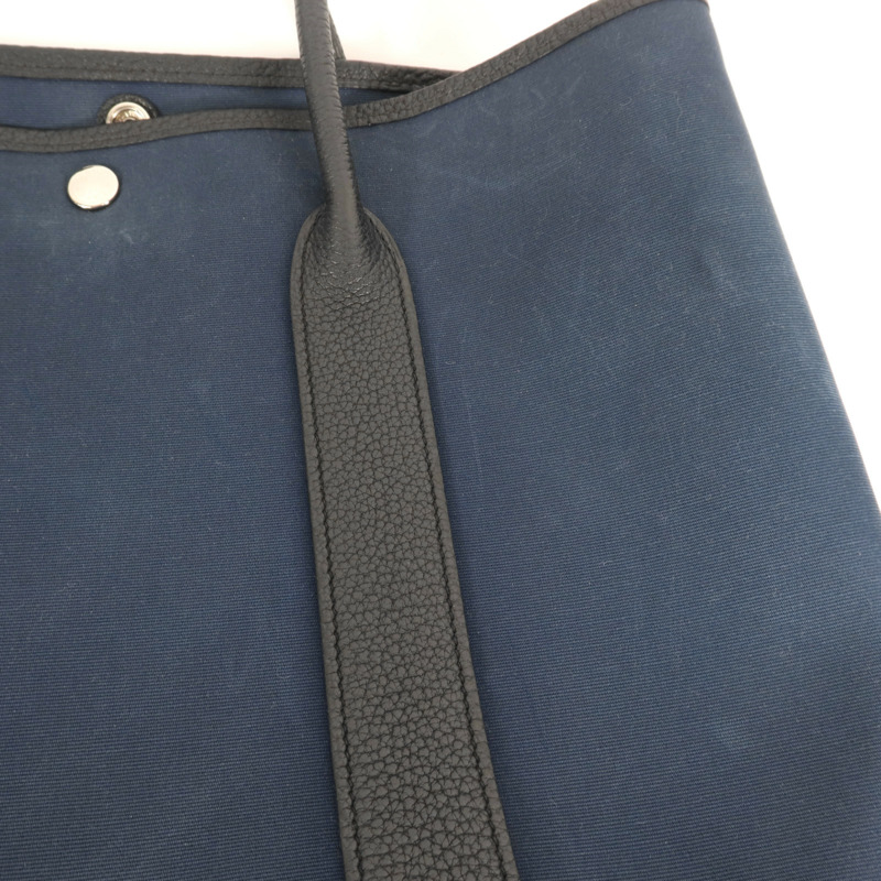 HERMES 帆布GardenParty PM銀扣手挽袋Bleu de Malte-13