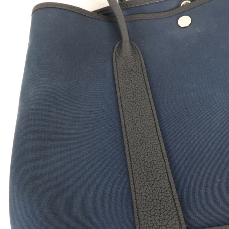 HERMES 帆布GardenParty PM銀扣手挽袋Bleu de Malte-14