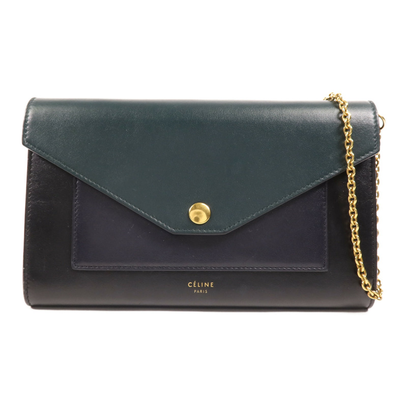 CELINE 牛皮皮革Chain Shoulder金扣鏈帶肩背袋-0