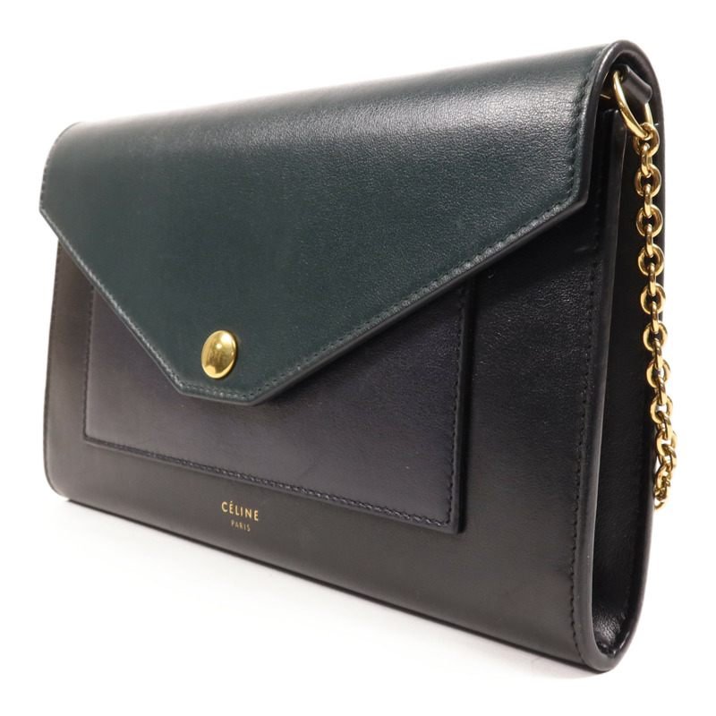 CELINE 牛皮皮革Chain Shoulder金扣鏈帶肩背袋-2