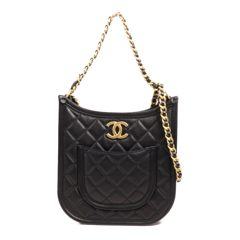 CHANEL 牛皮皮革24S Hobo金扣手挽肩背兩用袋-0