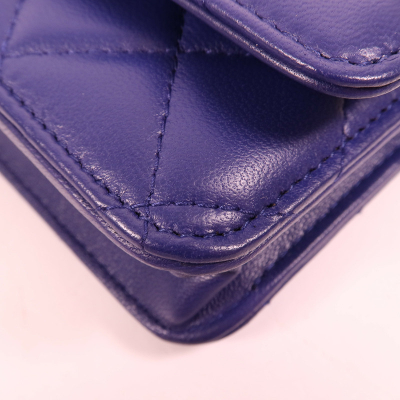 CHANEL 羊皮皮革WOC Wallet On Chain銀扣鏈帶肩背袋-11