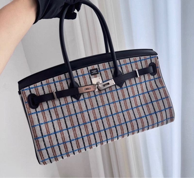 有購證🩷 全新 Hermes 愛馬仕Birkin Shoulder light39 黑銀拼帆布 W刻-5