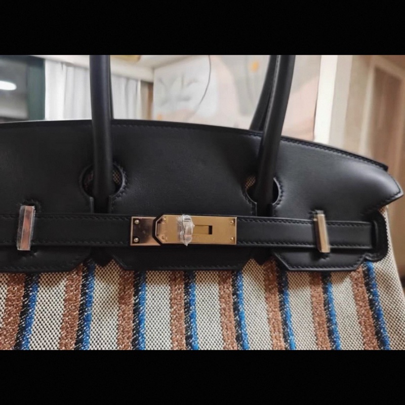 有購證🩷 全新 Hermes 愛馬仕Birkin Shoulder light39 黑銀拼帆布 W刻-7