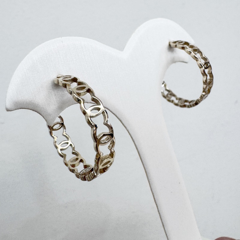 Chanel 淡金色雙C耳圈式耳針耳環-0