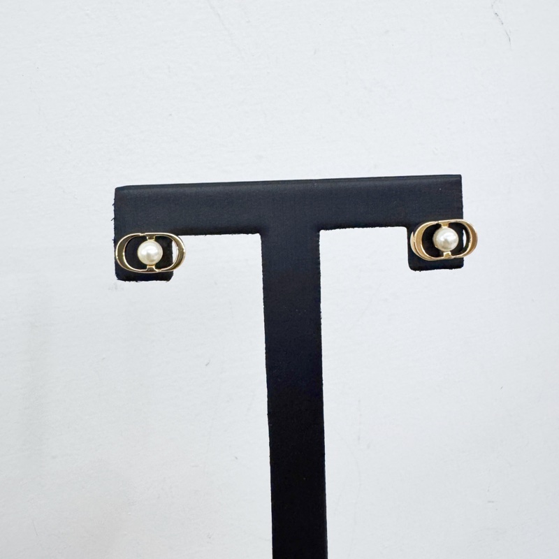 Dior Petit CD Jolie 金色樹脂珍珠耳針耳環-0