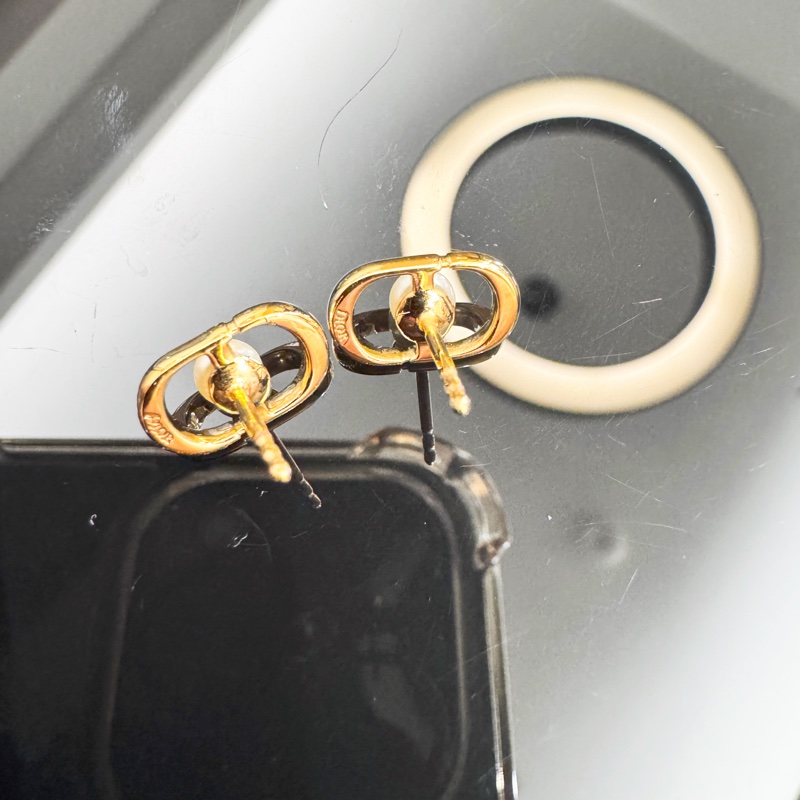 Dior Petit CD Jolie 金色樹脂珍珠耳針耳環-5