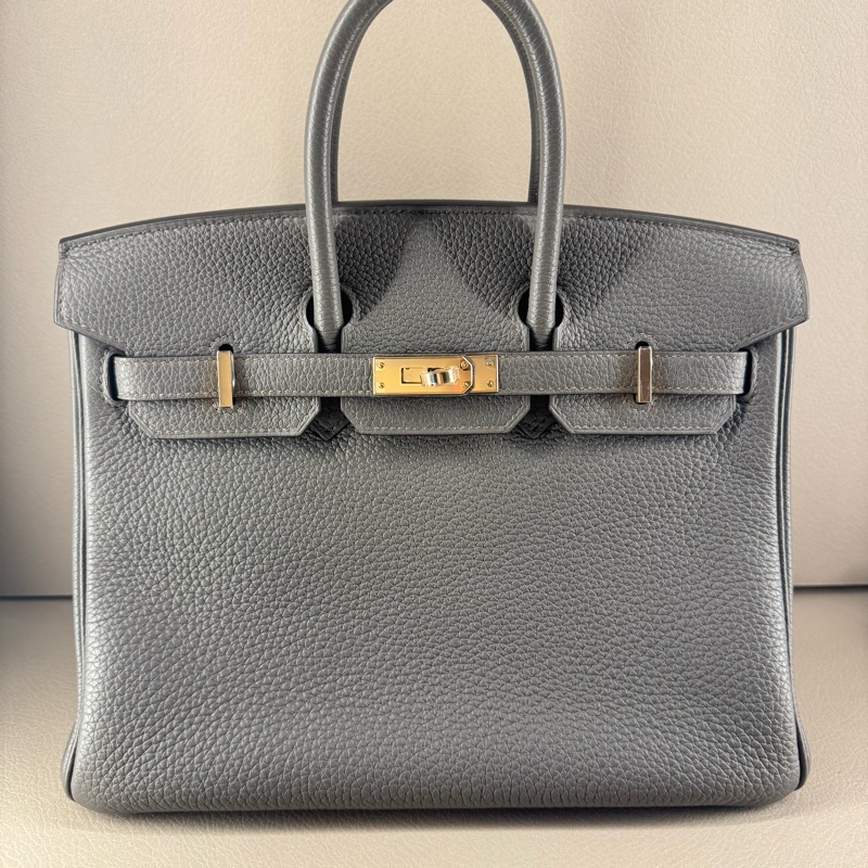 Hermès Birkin 25 Togo皮 Gris Etain 極稀有錫器灰玫瑰金釦 Z刻印 全新旋轉鈕帶膜 無頸紋｜冷白皮友善，上身超顯白｜日本專櫃購入含購證影本-0