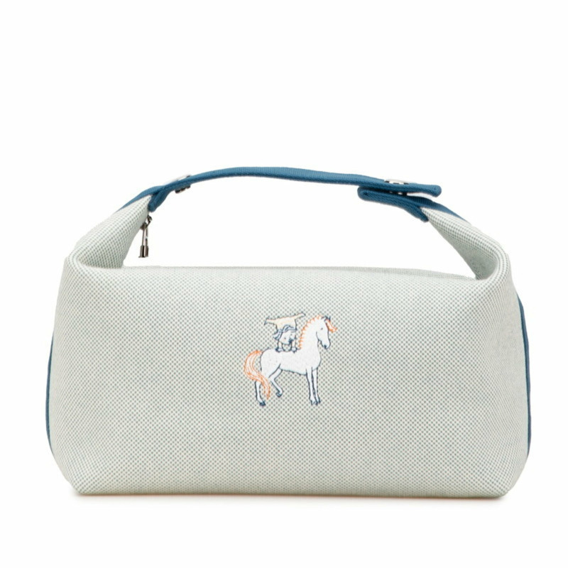 Hermes Hermès Bride A Black GM Cabriole Pouch 女士棕色棉質印花佈人字紋迷你手提包-0