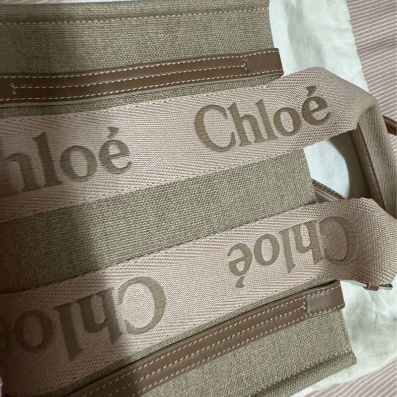 Chloe woody 刺繡款亞麻(粉奶茶色係!)超美 很少背 近全新-1