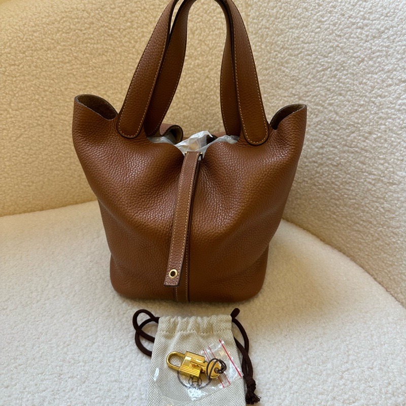 Hermes 愛馬仕菜籃子22金棕 C刻 Togo皮|托特包|中號|包型金剛色菜籃子-0