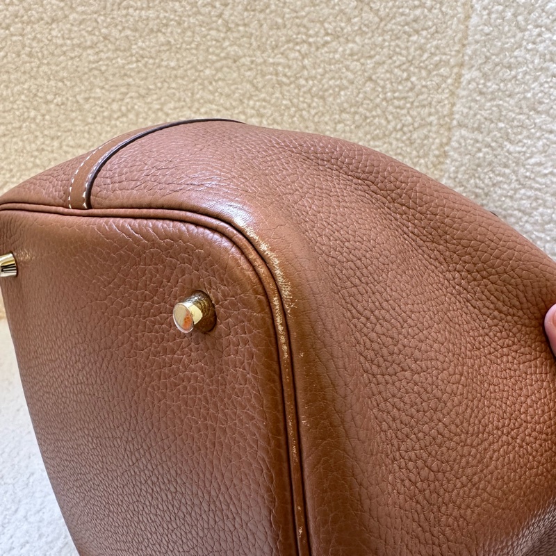 Hermes 愛馬仕菜籃子22金棕 C刻 Togo皮|托特包|中號|包型金剛色菜籃子-13