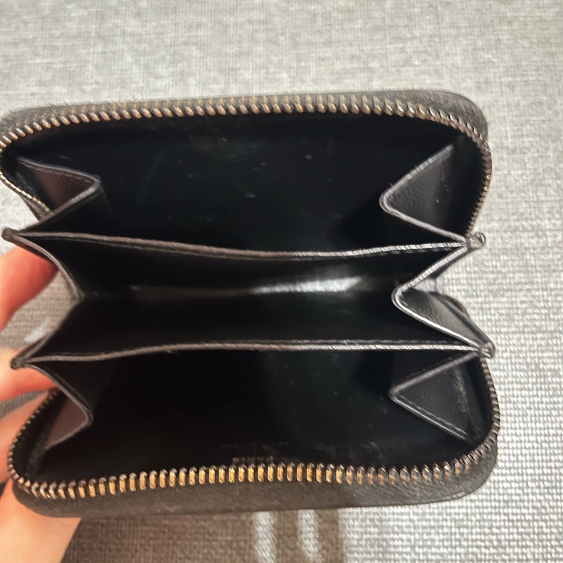 YSL 聖羅蘭#so black# logo魚子醬ㄇ拉多卡層零錢包#-6
