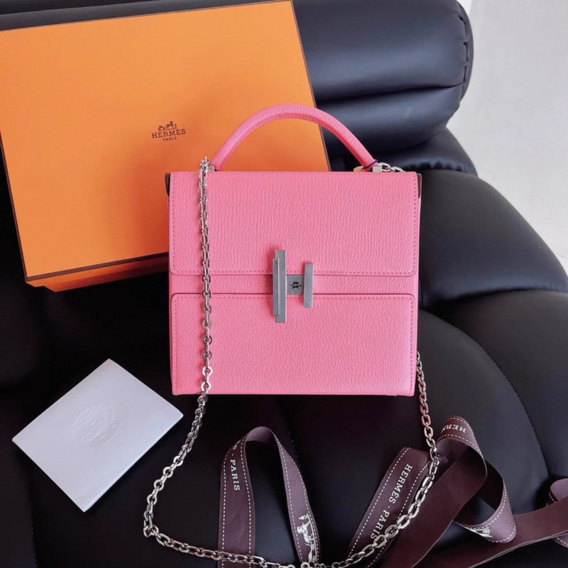 Hermes Cinhetic Bag 秀款盒子包 唇膏粉 銀扣 山羊皮 Y刻-0