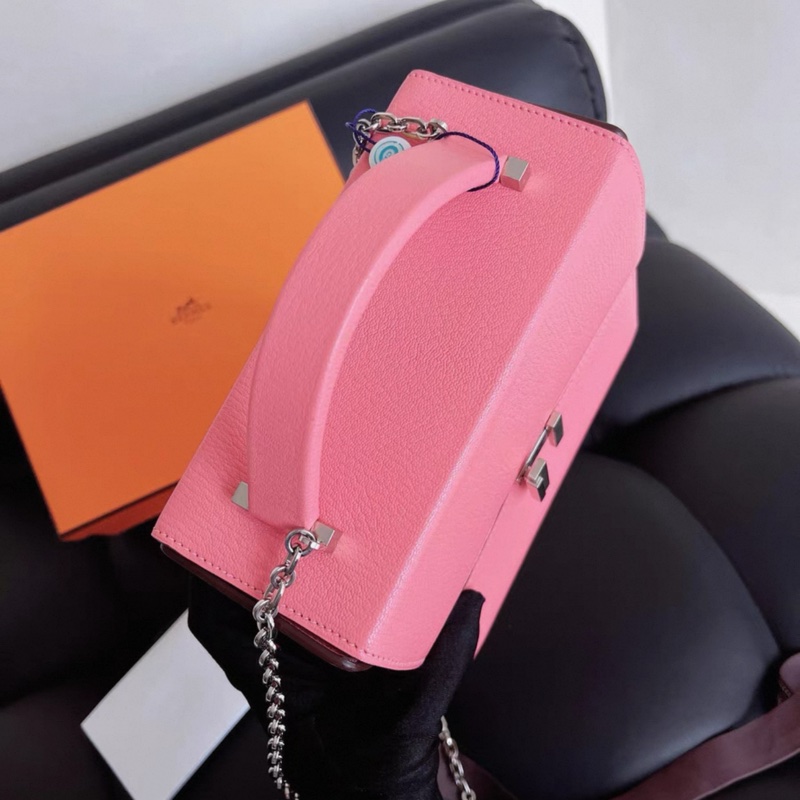 Hermes Cinhetic Bag 秀款盒子包 唇膏粉 銀扣 山羊皮 Y刻-3